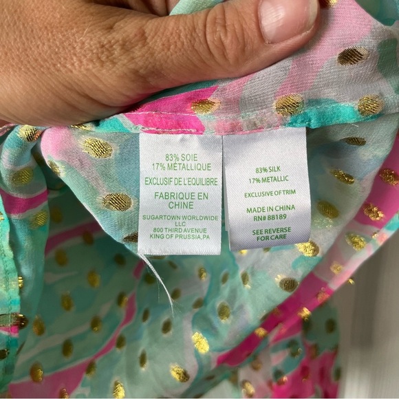 Lilly Pulitzer Rilla Sheer Tropical Pink Sands with Gold Metallic Blouse - Small - Picture 6 of 6